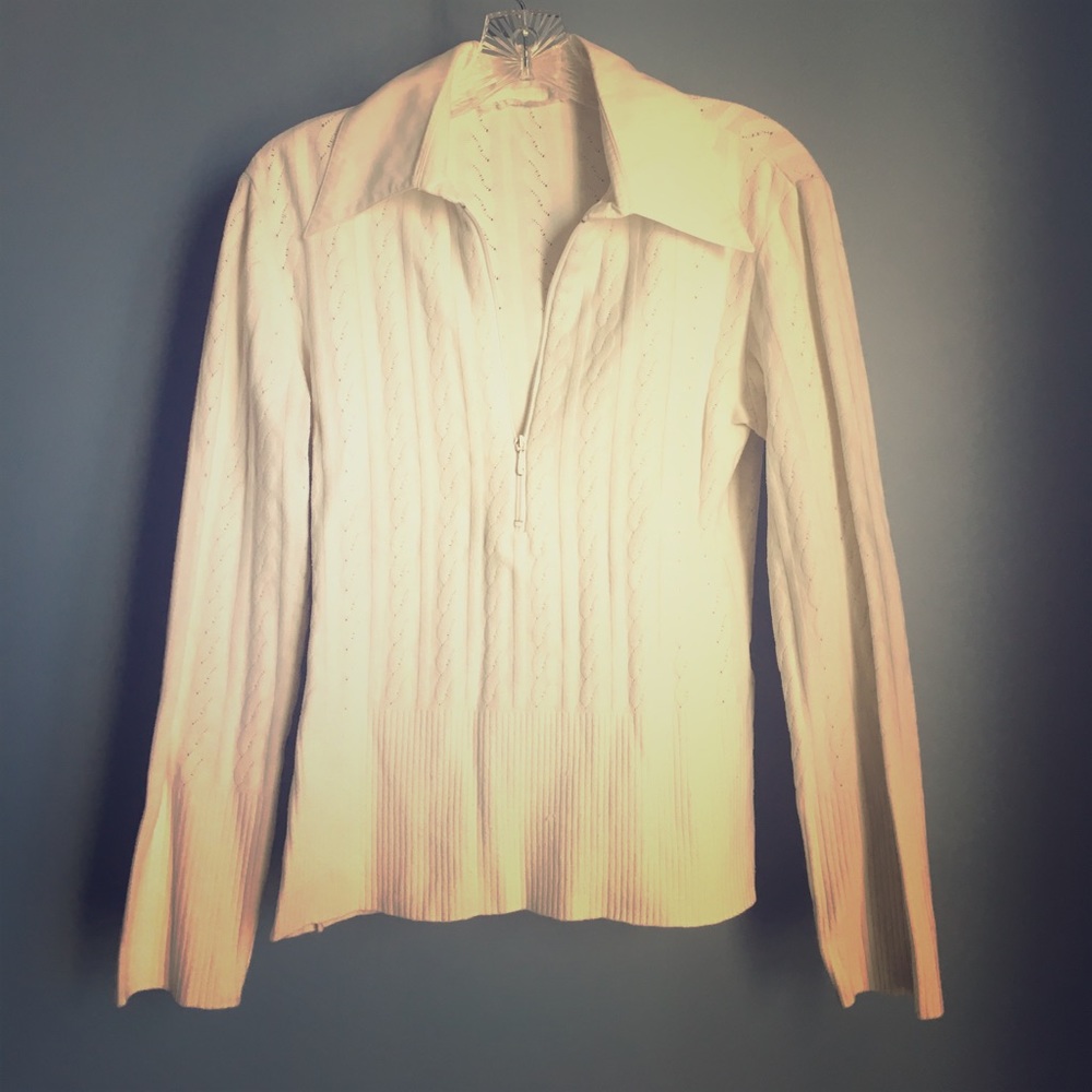 Tall girl white 70s collar zip up top